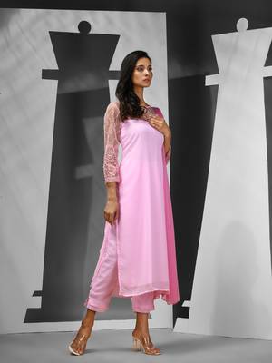 Pink georgette embroidered suit set 2