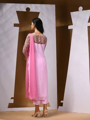 Pink georgette embroidered suit set 3