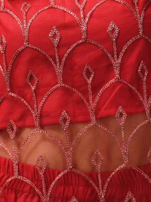 Red georgette kurta set with floral embroidery 4
