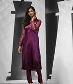Purple georgette kurta palazzo set with floral embroidery