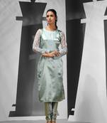 Sea green georgette kurta palazzo set with floral embroidery