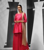 Fuchsia brocade kurta palazzo set with dupatta