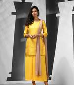 Yellow brocade kurta palazzo set with dupatta
