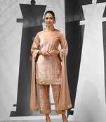 Beige velvet suit set with embroidery & sequins