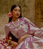 Lavender Shine Solid Handloom Tissuse Saree Without Blouse