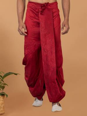 maroon embroidered banarasi silk dhoti  1