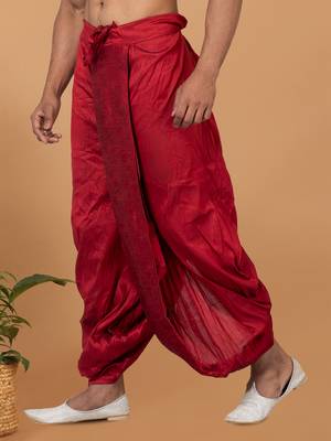 maroon embroidered banarasi silk dhoti  2