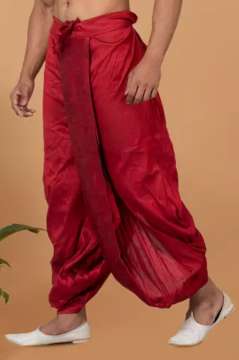 maroon embroidered banarasi silk dhoti 