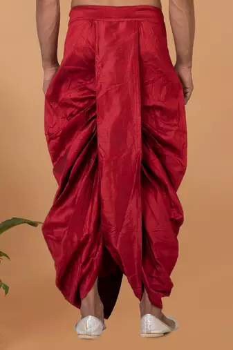 maroon embroidered banarasi silk dhoti 