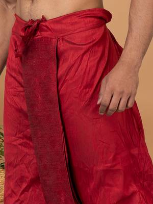 maroon embroidered banarasi silk dhoti  4