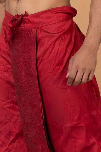 maroon embroidered banarasi silk dhoti 