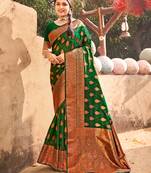 Dark Green Banarasi silk blend Woven Work Traditional Tassels Saree