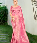 Sangam Prints Light Pink Cotton Woven Work Traditional Tassels Saree