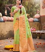 Sangam Prints Light Green Silk Woven Work Traditional Tassels Saree