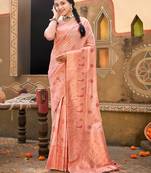 Sangam Prints Light Pink Silk Woven Work Traditional Tassels Saree