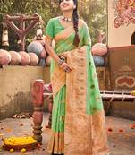 Sangam Prints Green Silk Woven Work Traditional Tassels Saree