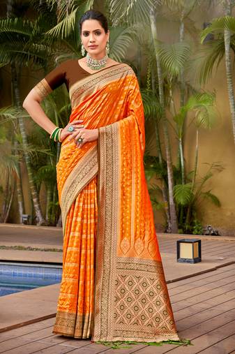 Sangam Prints Mustard Banarasi silk blend Woven Work Traditional Tassels Saree