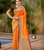 Sangam Prints Mustard Banarasi silk blend Woven Work Traditional Tassels Saree