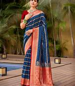 Sangam Prints Dark Blue Banarasi silk blend Woven Work Traditional Tassels Saree
