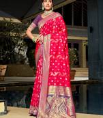 Sangam Prints Pink Banarasi silk blend Woven Work Traditional Tassels Saree