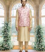 Pink art silk jacket kurta for men's