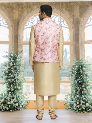 Pink art silk jacket kurta for men's 2