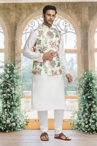 Multicolour art silk jacket kurta for men's