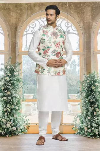 Multicolour art silk jacket kurta for men's