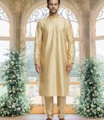 Gold art silk jacket kurta for men's