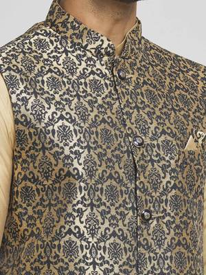 Gold art silk jacket kurta for men's 2