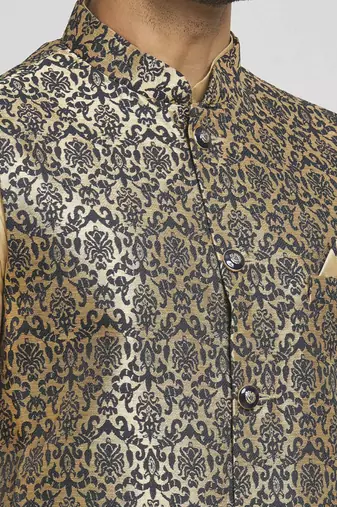 Gold art silk jacket kurta for men's