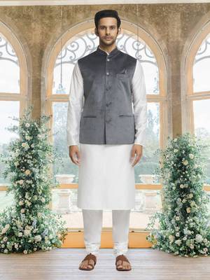 Black art silk jacket kurta for men's 1