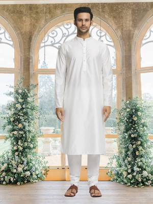 White art silk jacket kurta for men's 1