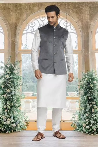 Black art silk jacket kurta for men's