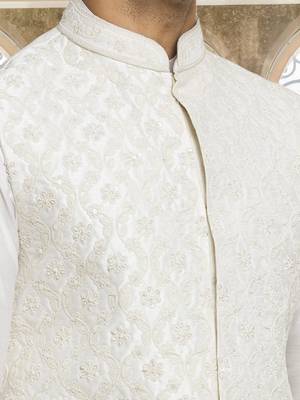White art silk jacket kurta for men's 2