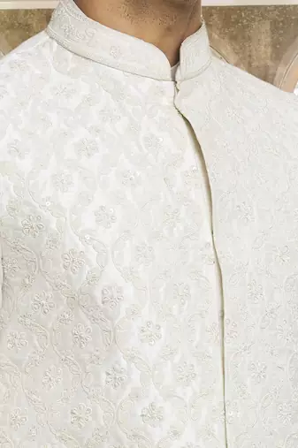 White art silk jacket kurta for men's