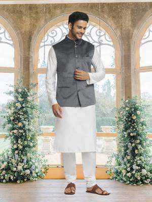 Black art silk jacket kurta for men's 3