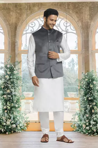 Black art silk jacket kurta for men's
