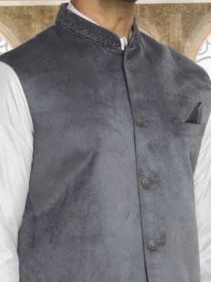Black art silk jacket kurta for men's 4