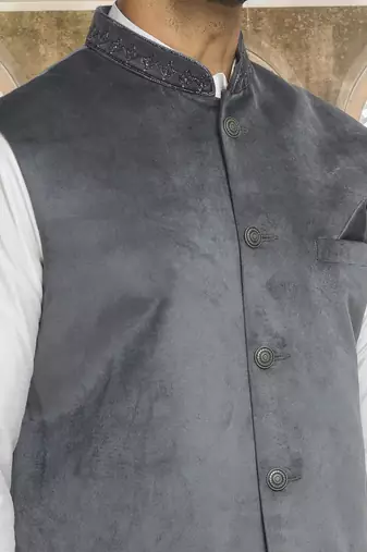 Black art silk jacket kurta for men's