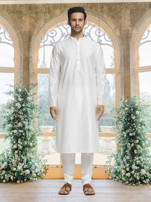 White art silk jacket kurta for men's 1