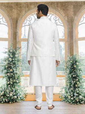 White art silk jacket kurta for men's 2