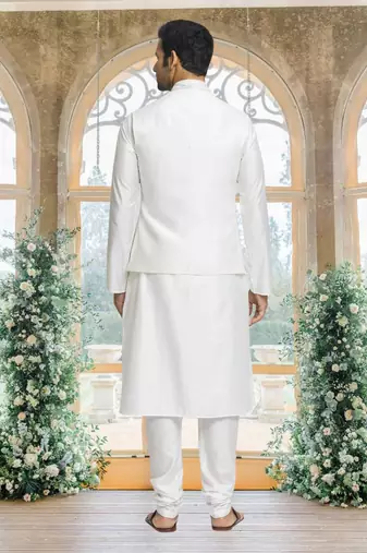 White art silk jacket kurta for men's