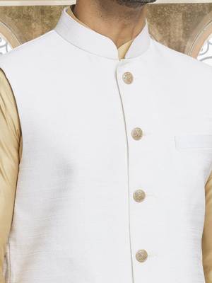 White art silk jacket kurta for men's 2