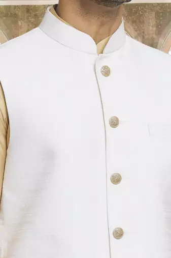 White art silk jacket kurta for men's