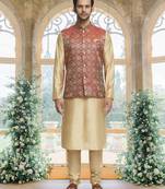 Maroon art silk jacket kurta for men's