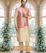 Pink art silk jacket kurta for men's