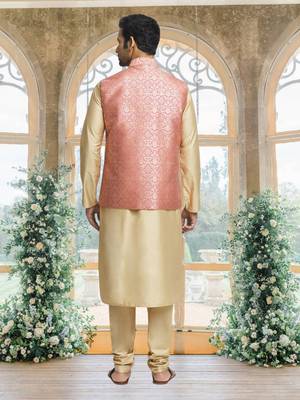 Pink art silk jacket kurta for men's 2