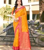 Sangam Prints Mustard Banarasi silk blend Woven Work Traditional Tassels Saree