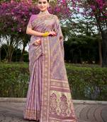 Sangam prints purple stain silk woven work traditional tassels saree